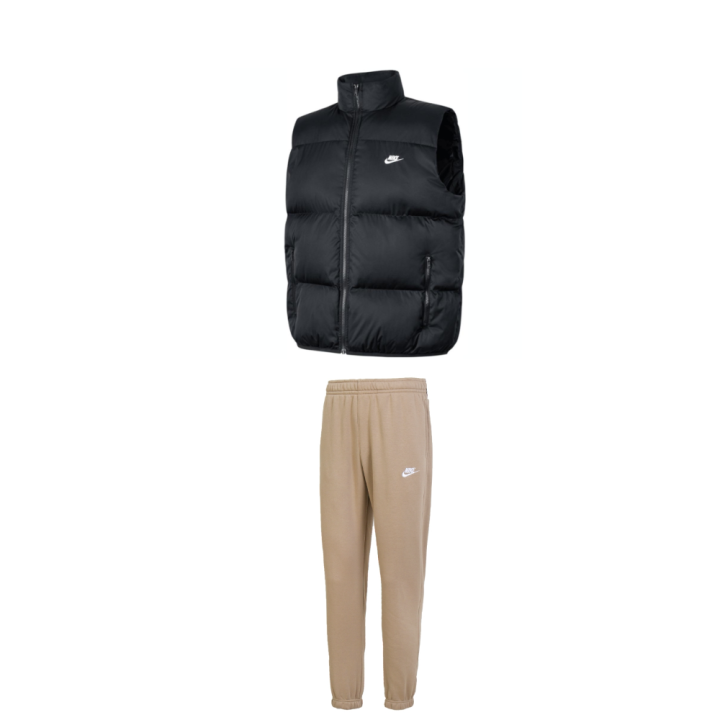 Nike Nike Casual Sportswear Men's Set Black Top+Light Umber Bottom Stand Collar Thickened And Fleece Lined