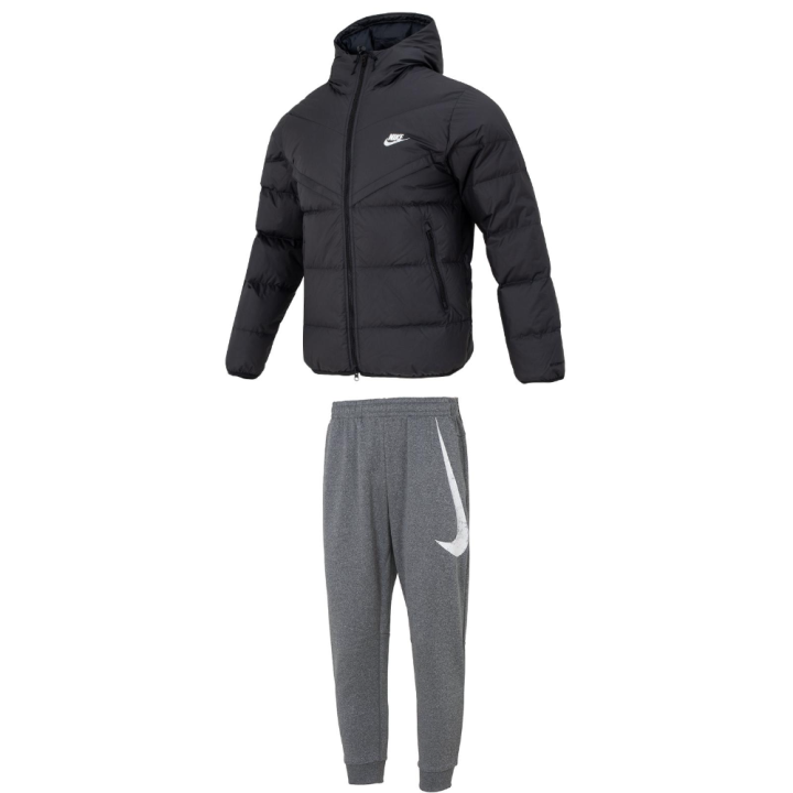 Nike Nike Casual Sportswear Men's Set Black Top+Gray Pants Hooded Moderate