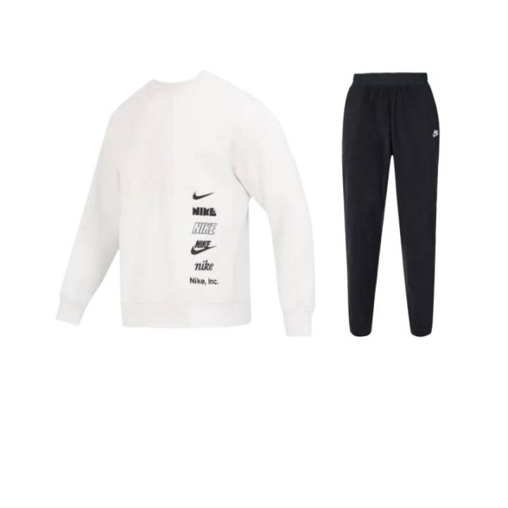 Nike Nike Club Minimalist Style Logo Letter Print Fleece Lined Crew Neck Pullover Sweatshirt With Elastic Cuff Pants