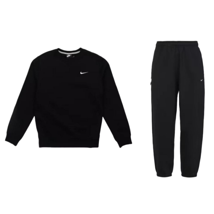 Nike Nike Solid Color Fleece Lined Thermal Pullover Sweatshirt With Logo Print Elastic Knit Pants Casual Sportswear Unisex