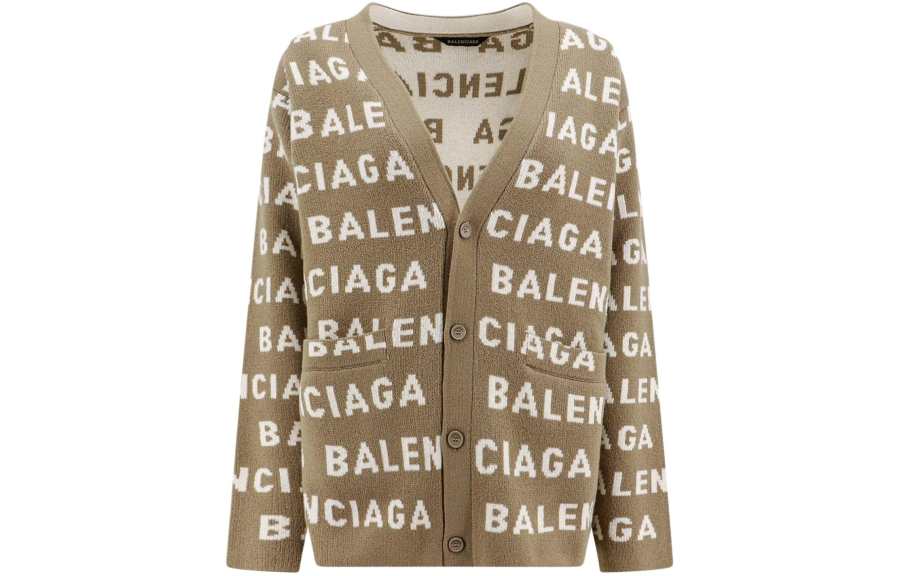 Balenciaga All-Over Logo Intarsia Buttoned Cardigan