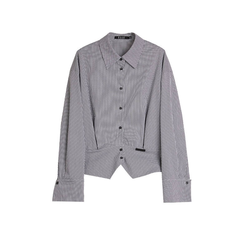 ELLE Shirts Women's Black White Lapel Moderate