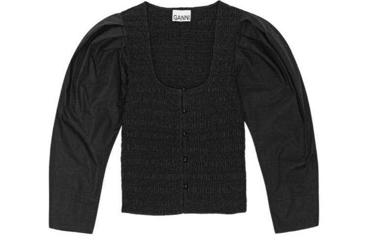 GANNI GANNI U-Neck Buttoned Cropped Blouse