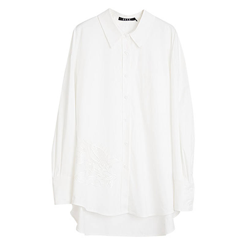 ELLE Shirts Women's White Pointed Collar Moderate Shirt