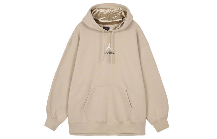 Jordan Jordan AS W AJ GIRL VERBIAGE HOODIE Solid Color Logo Hooded Casual Fleece Lined Pullover Sweatshirt Women's Khaki
