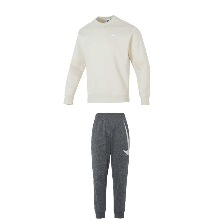 Nike Nike Casual Sportswear Men's Set Beige Top+Gray Bottom Crew Neck Moderate