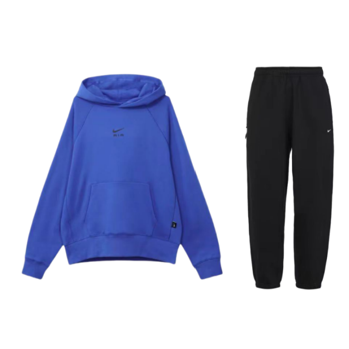 Nike Nike Air Solid Color Fleece Lined Thermal Hooded Pullover Sweatshirt Logo Print Lace Up Knitted Fabric Pants