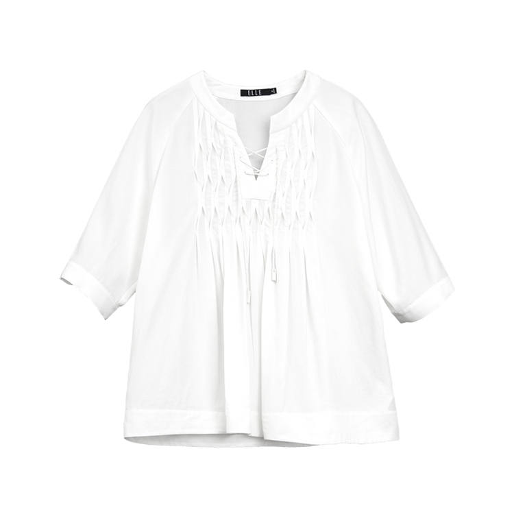 ELLE Shirts Women's White Crew Neck Moderate Shirt