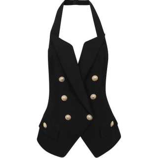 Balmain Hair Double-Breasted Sleeveless Halterneck Top