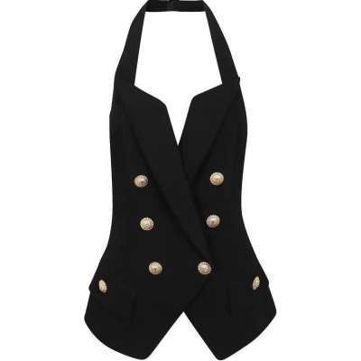 Balmain Hair Double-Breasted Sleeveless Halterneck Top