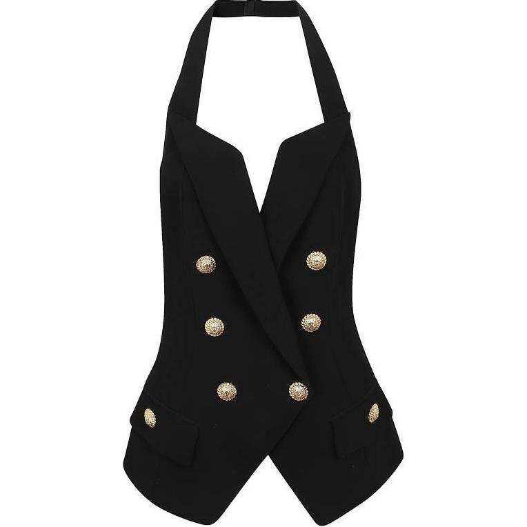 Balmain Hair Double-Breasted Sleeveless Halterneck Top