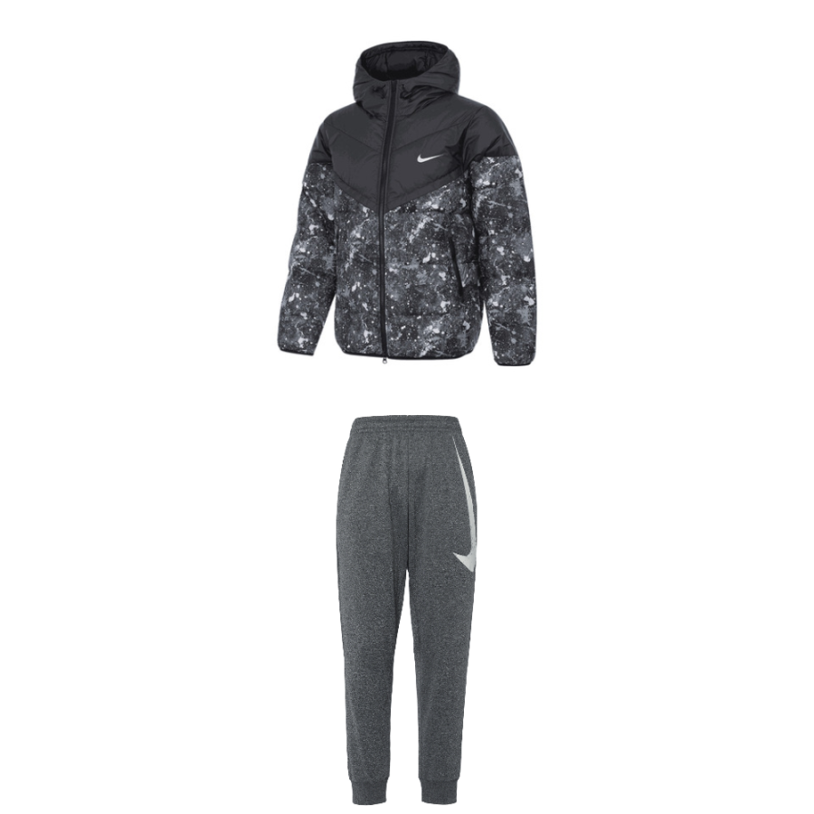 Nike Nike Casual Sportswear Men's Clothing Set Black Top+Gray Bottom Hooded Moderate