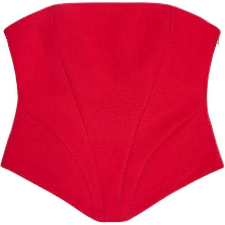 ZARA Strapless Tops Women's Red Moderate Nipped In Waist