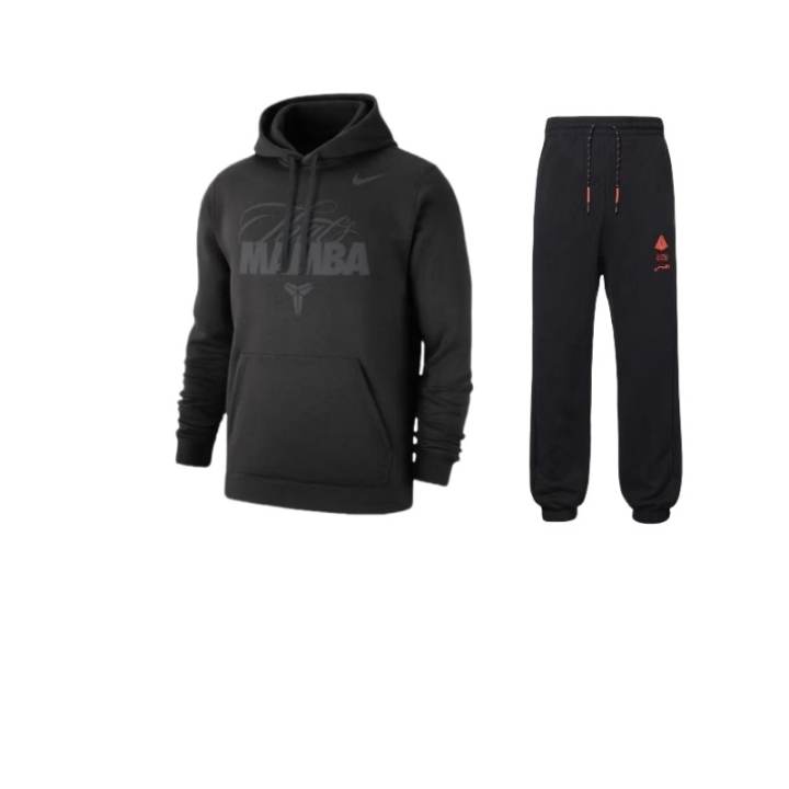 Nike Nike Letter Print Hooded Pullover Fleece Lined Long Sleeved American Elastic Cuff Pants Casual Sportswear Unisex Black