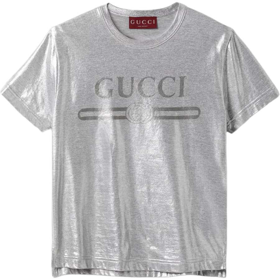 GUCCI Logo Printed Metallic T Shirt