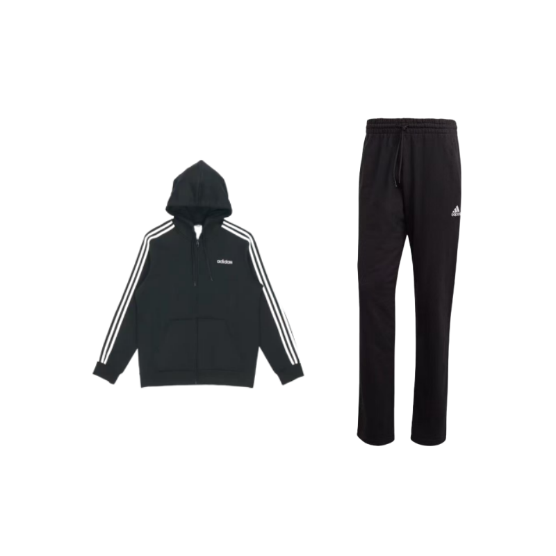 Adidas Adidas Stripes Fleece Lined Hooded Long Sleeved Straight Fit Mid Rise Pants Casual Sportswear Men's Black