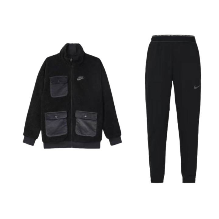 Nike Nike Stand Collar Zippers Sherpa Long Sleeved Fleece Lined Knitted Fabric Elastic Cuff Pants Casual Sportswear Men's