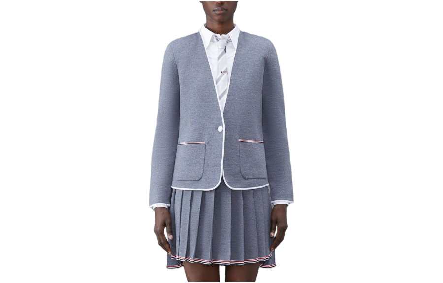 THOM BROWNE THOM BROWNE V Neck Single Breasted Knitted Cardigan