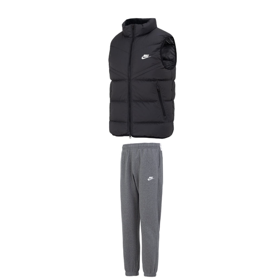 Nike Nike Casual Sportswear Men's Clothing Set Black Top+Gray Bottom Stand Collar Thickened And Fleece Lined