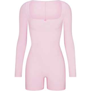 Skims Valentine's Day Collection SIZE FITS EVERYBODY PICOT LONG SLEEVE ONESIE Jumpsuit Women's CHERRY BLOSSOM TONAL/