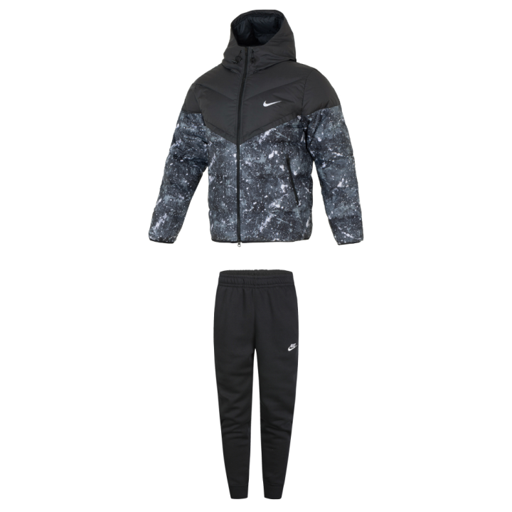 Nike Nike Hooded Thermal Zippers Long Sleeved Down Jacket With Comfortable Fleece Lined Pants Casual Sportswear Men's Black