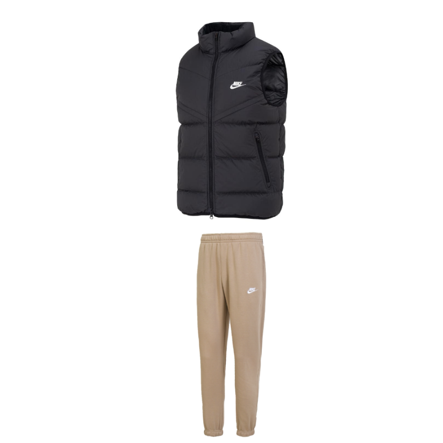 Nike Nike Casual Sportswear Men's Set Black Top+Light Umber Bottom Stand Collar Moderate