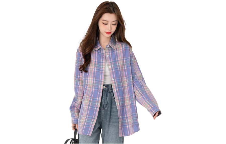 BALENO Shirt Women's Purple Pink Plaid
