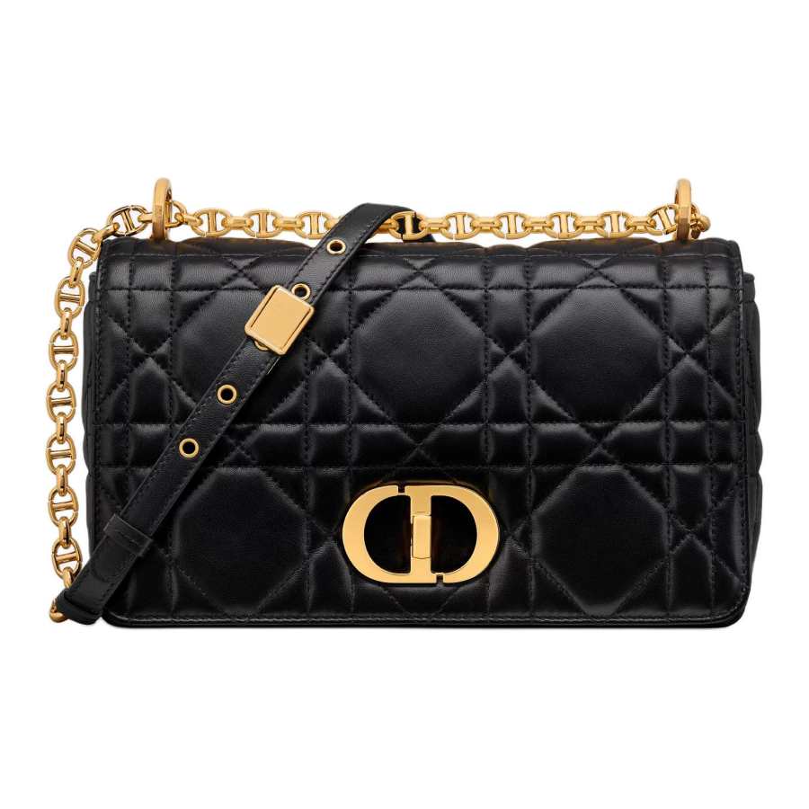DIOR Caro Sheepskin Shoulder Bag Medium Women's Black