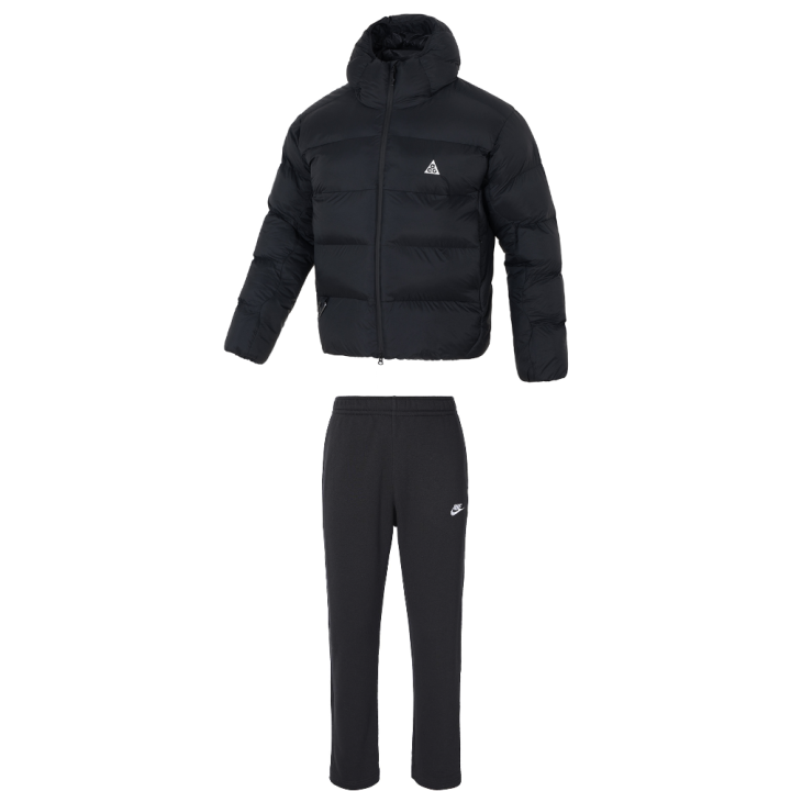 Nike Nike Hooded Puffer Jacket Solid Color Coat Minimalist Style Soft Fleece Lined Pants Casual Sportswear Men's Black