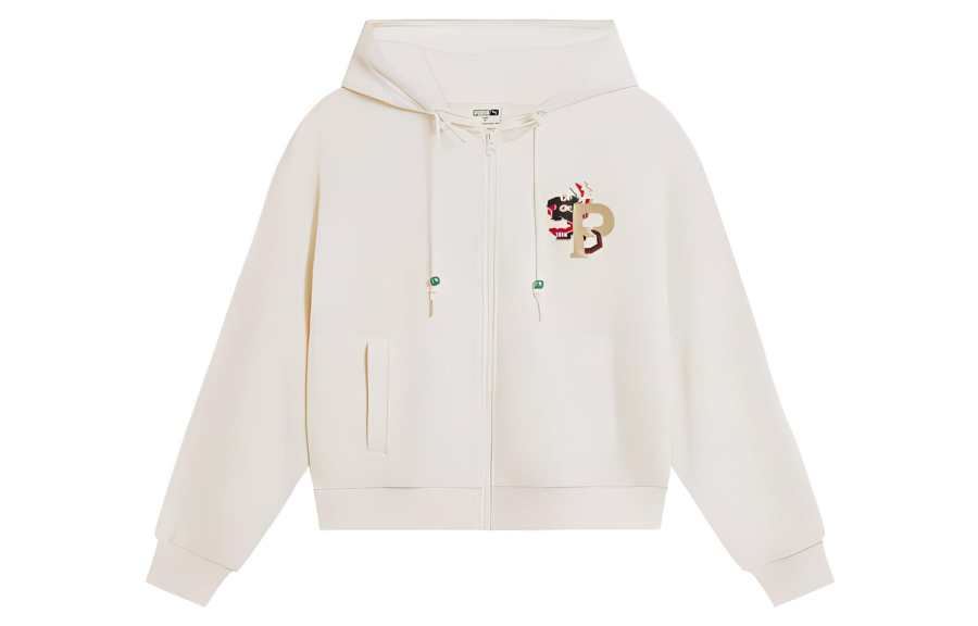 PUMA Sweatshirts Women's Ivory Hooded Moderate Cardigan