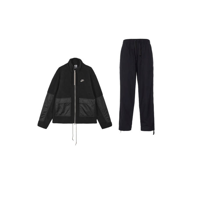 Nike Nike Brand Logo Embroidery Logo Fleece Lined Stand Collar Jackets With Elastic Waistband Solid Color Pants