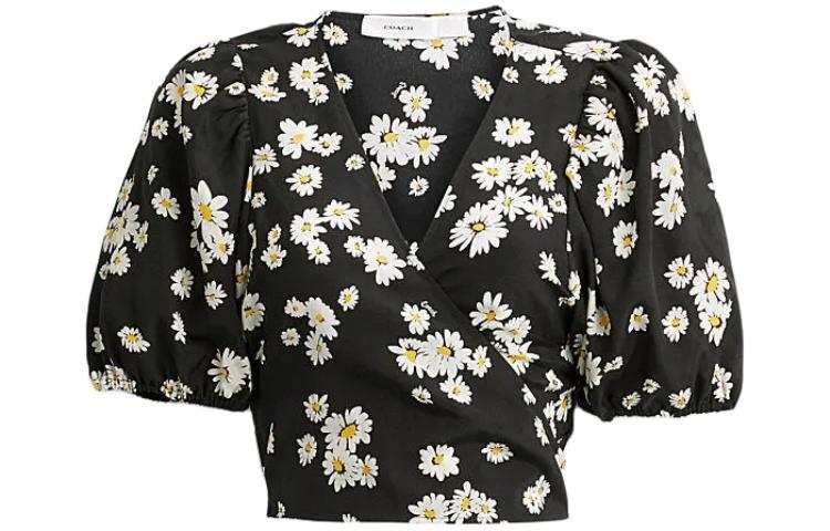 COACH Shirts Women's Black V Neck Moderate Shirt