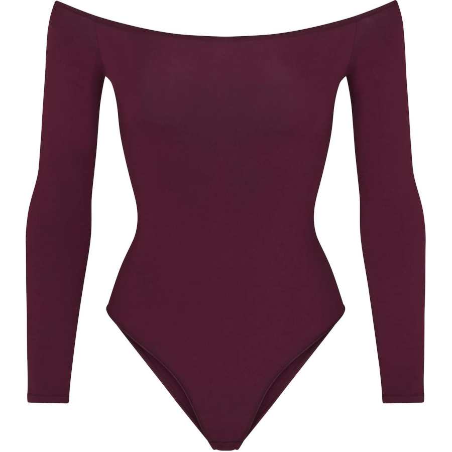 Skims COTTON JERSEY Off THE SHOULDER BODYSUIT Jumpsuit Women's Deep Berry