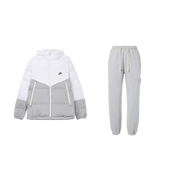 Nike Nike Casual Sportswear Men's White Top+Gray Pants Hooded Moderate
