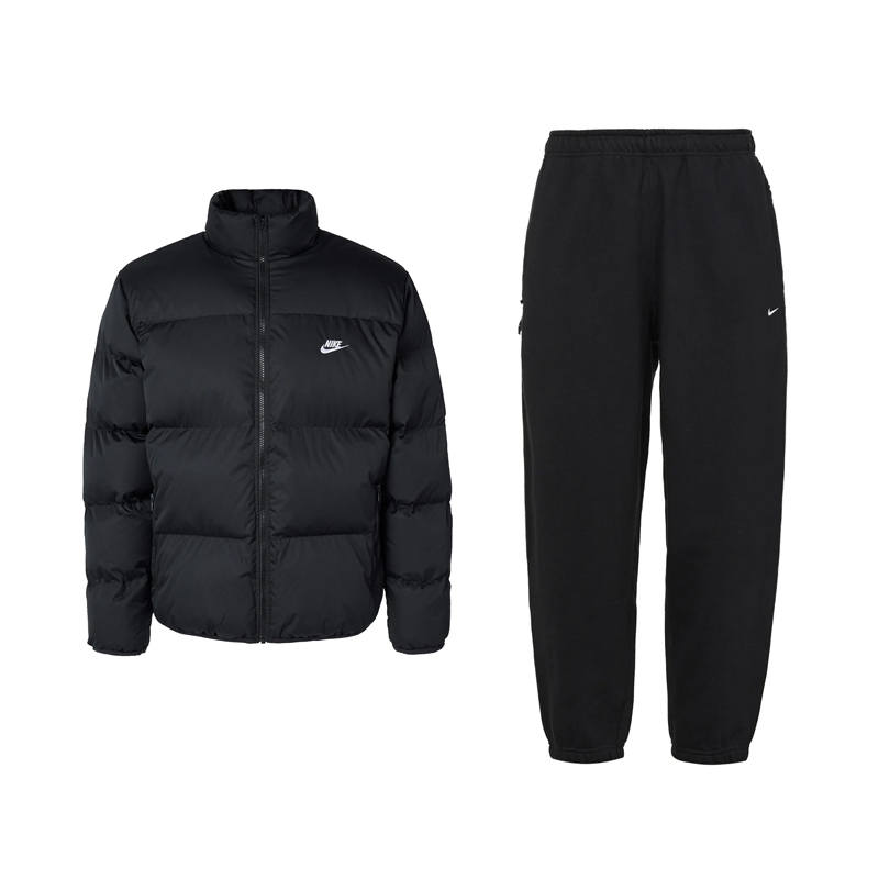 Nike Nike Solid Color Stand Collar Zippers Thermal Padded Puffer Jacket Fleece Lined Knitted Fabric Pants Casual Sportswear