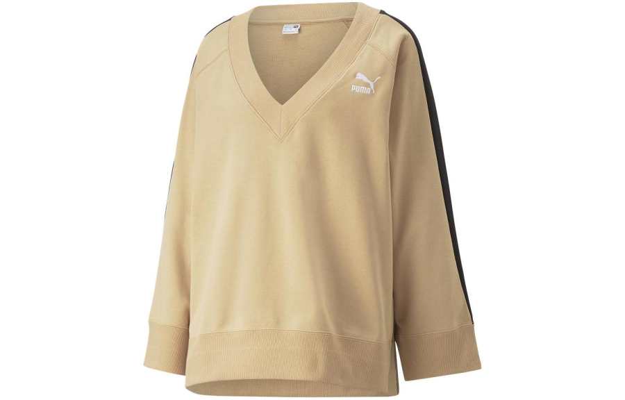 PUMA Sweatshirts Women's Khaki V Neck Moderate Other