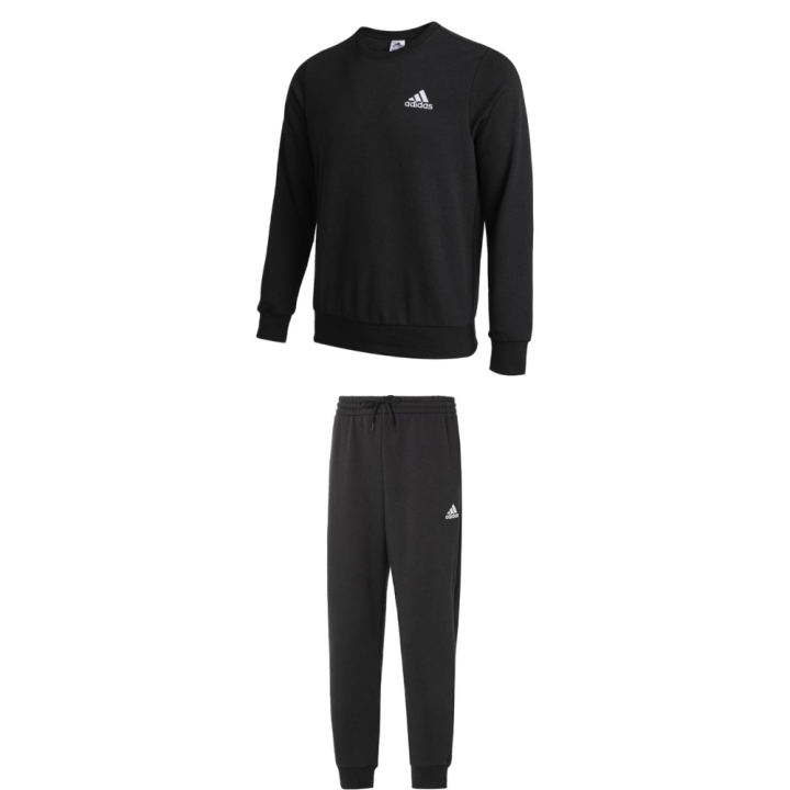 Adidas Adidas Crew Neck Breathable Pullover Long Sleeved Sweatshirt Solid Color Lace Up Fleece Lined Pants Casual Sportswear