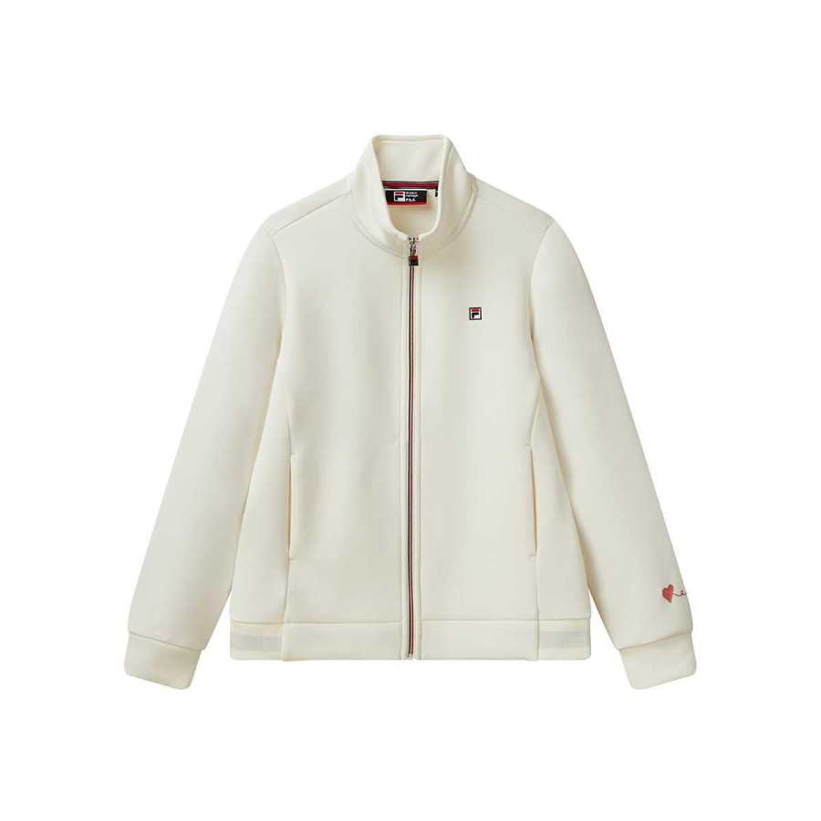 FILA Knitwear Women's White Stand Collar Thickened