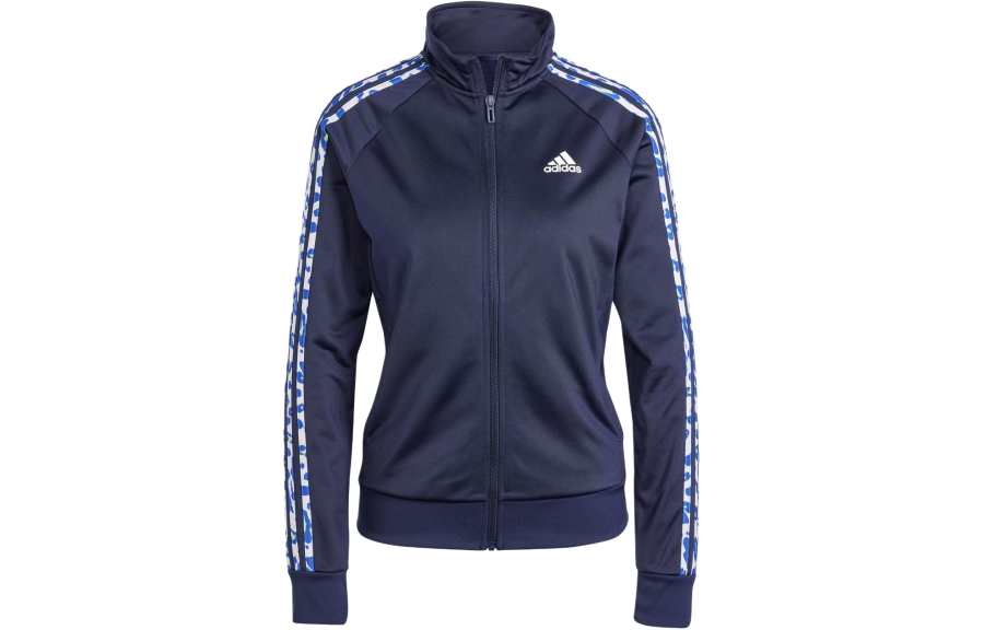 Adidas Adidas Essentials Animal Print Tricot 3 Stripes Track Jacket Jackets & Coats Women's Marine Blue