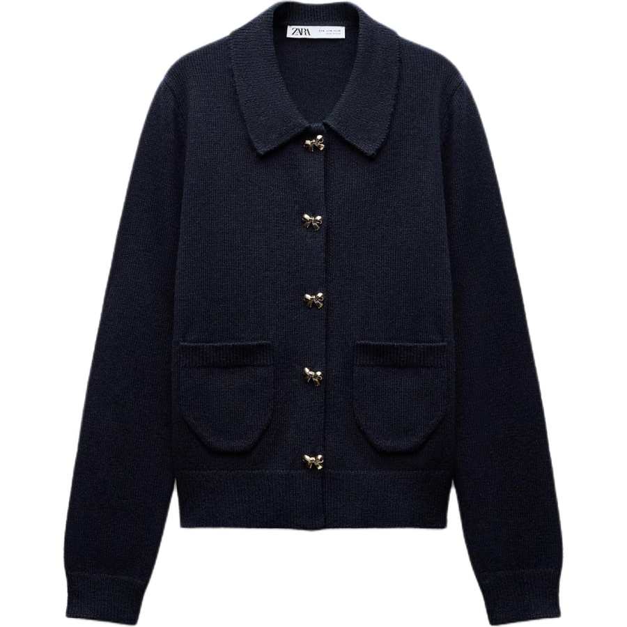ZARA Knitwear Women's Sea Blue Lapel Moderate