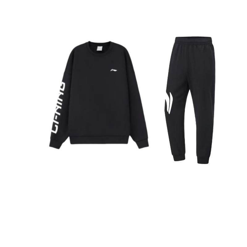 Li-Ning Li Ning Training Series Logo Print Fleece Lined Thermal Pullover Sweatshirt With Solid Color Elastic Mid Rise Pants