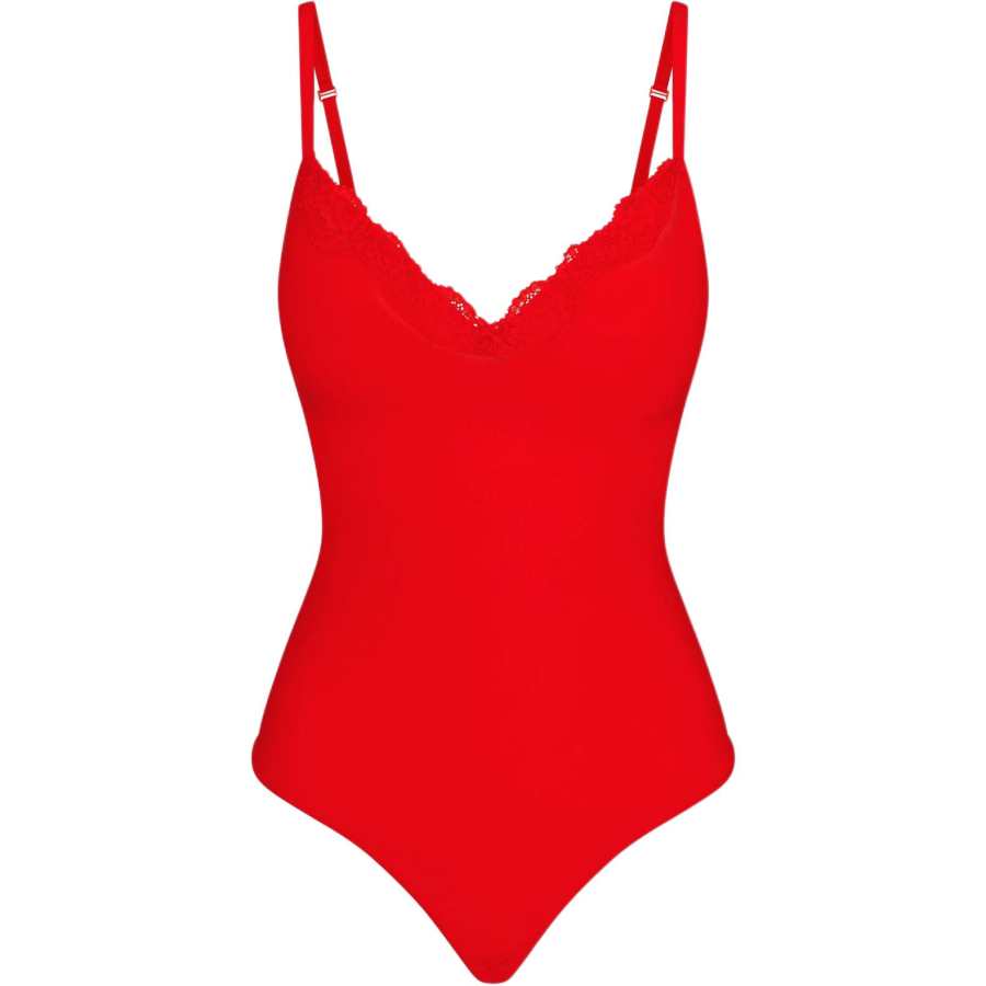 Skims Bodysuits Women's Cayenne Red V Neck Moderate