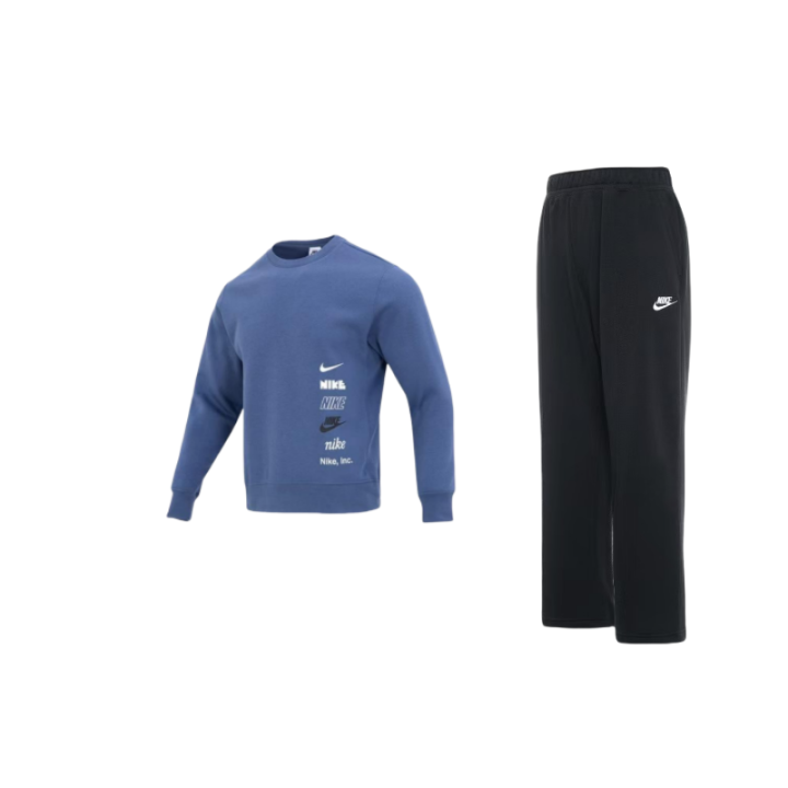 Nike Nike As M Nk Club+Bb Crew M Letter Logo Fleece Lined Crew Neck Pullover Long Sleeved Straight Fit Capri Pants