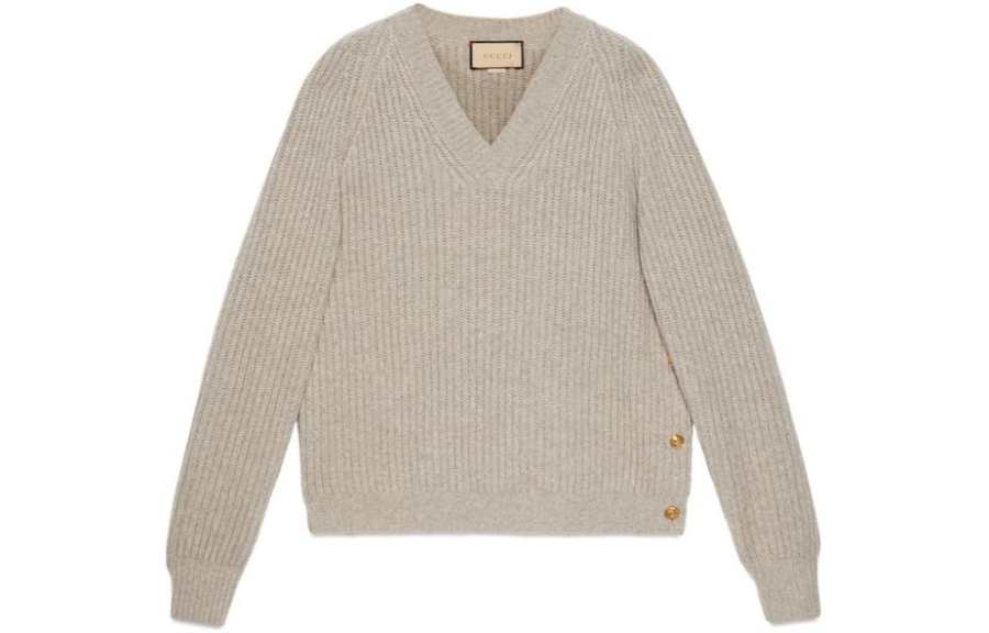 GUCCI V Neck Ribbed Knit Sweater
