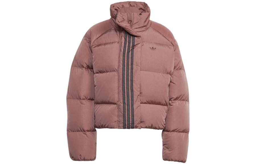 Adidas Originals Down Jackets Women's Light Brown Red Stand Collar Moderate Down Jacket