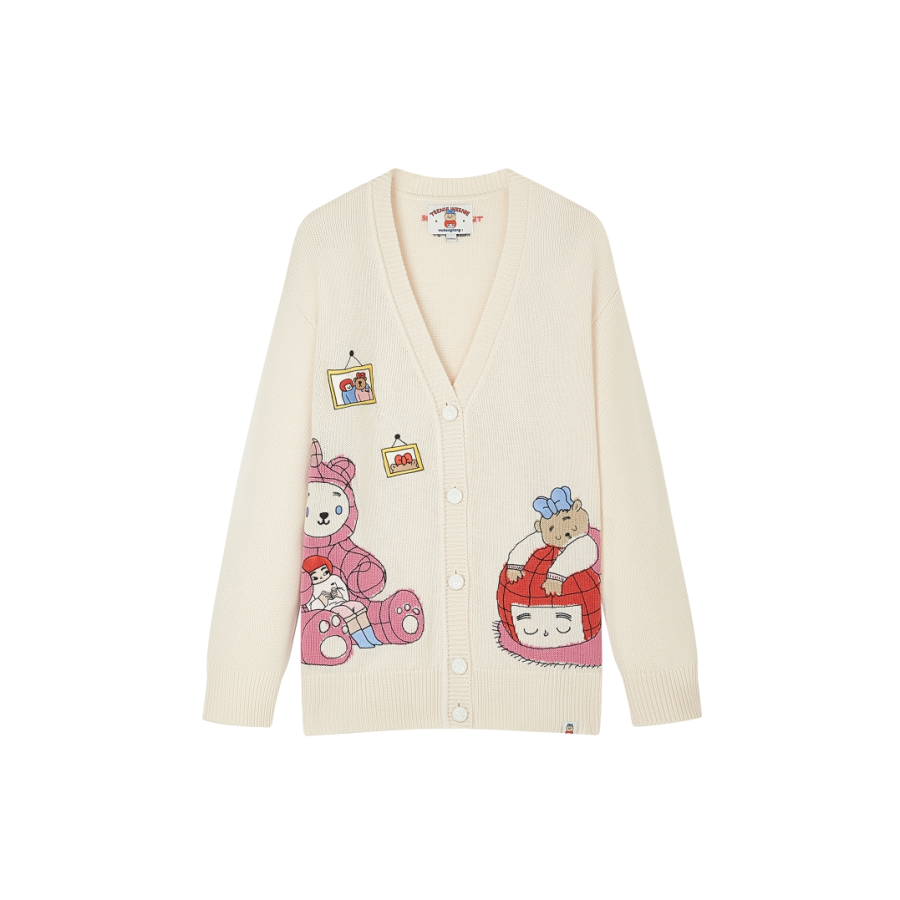 Teenie Weenie Knitwear Women's Ivory White V Neck Moderate Cardigan