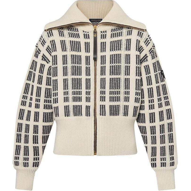 LOUIS VUITTON Graphic Tweed Knit Zip-Up Jacket