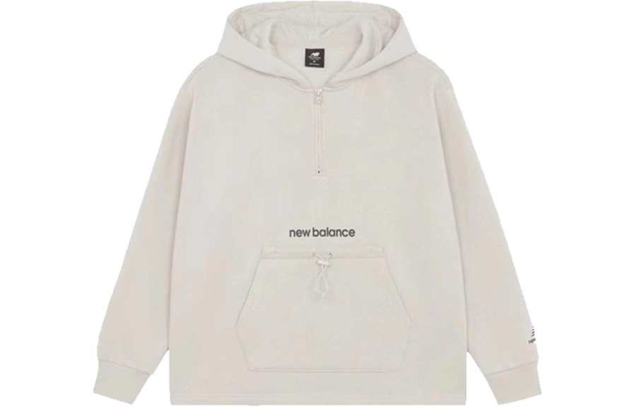 New Balance New Balance Fleece Lined Hooded Pullover Print Letter Sweatshirt Women's Ecru