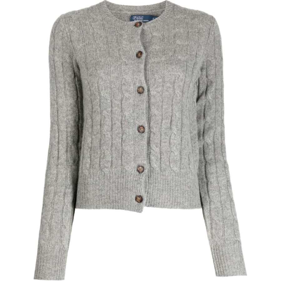 Polo Ralph Lauren Cable Knit Cashmere Classic Long Sleeve Cardigan Battalion Grey Heather