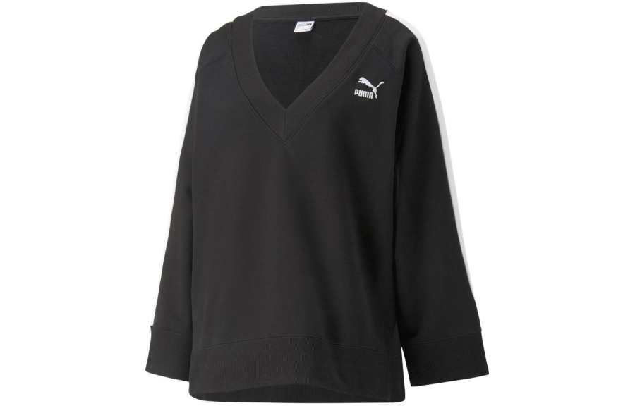 PUMA Sweatshirts Women's Black V Neck Moderate Other